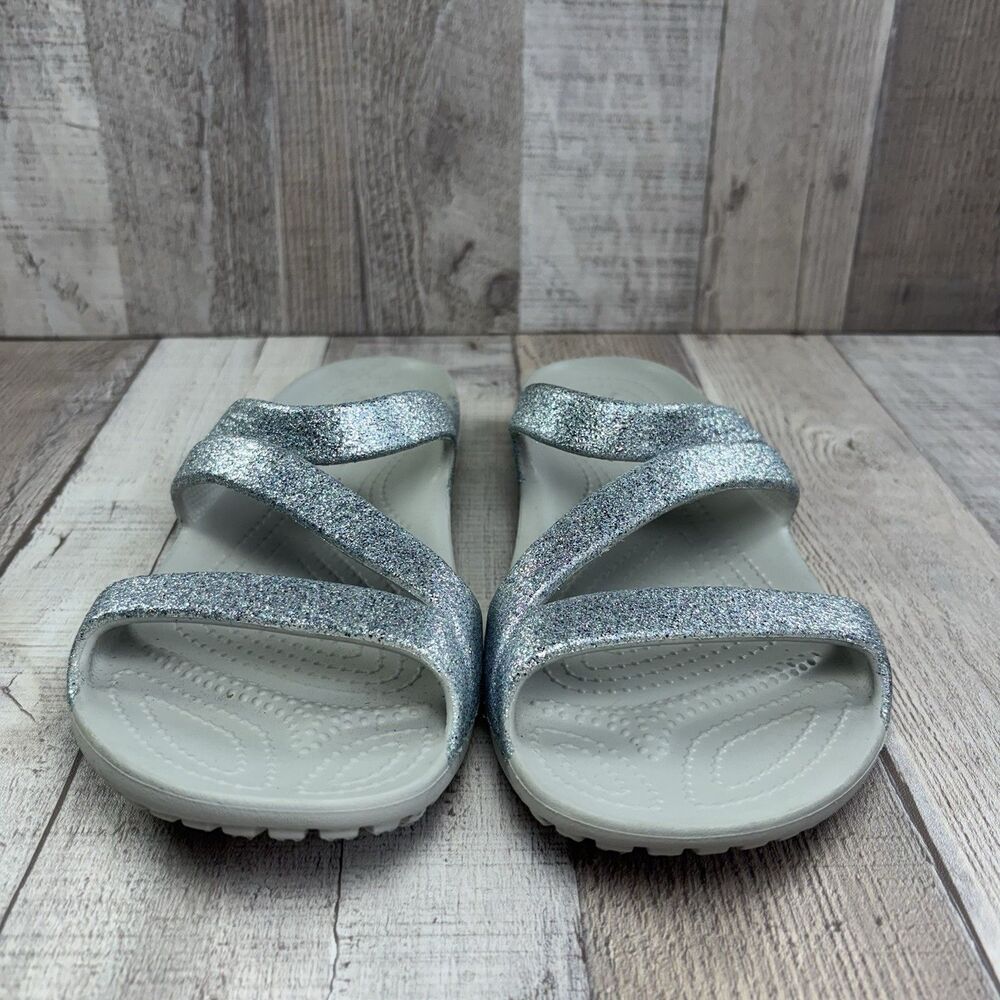 Crocs Women's 9 Kadee II Sandals Slide Strappy Comfort Waterproof Glitter Silver - Picture 3 of 11